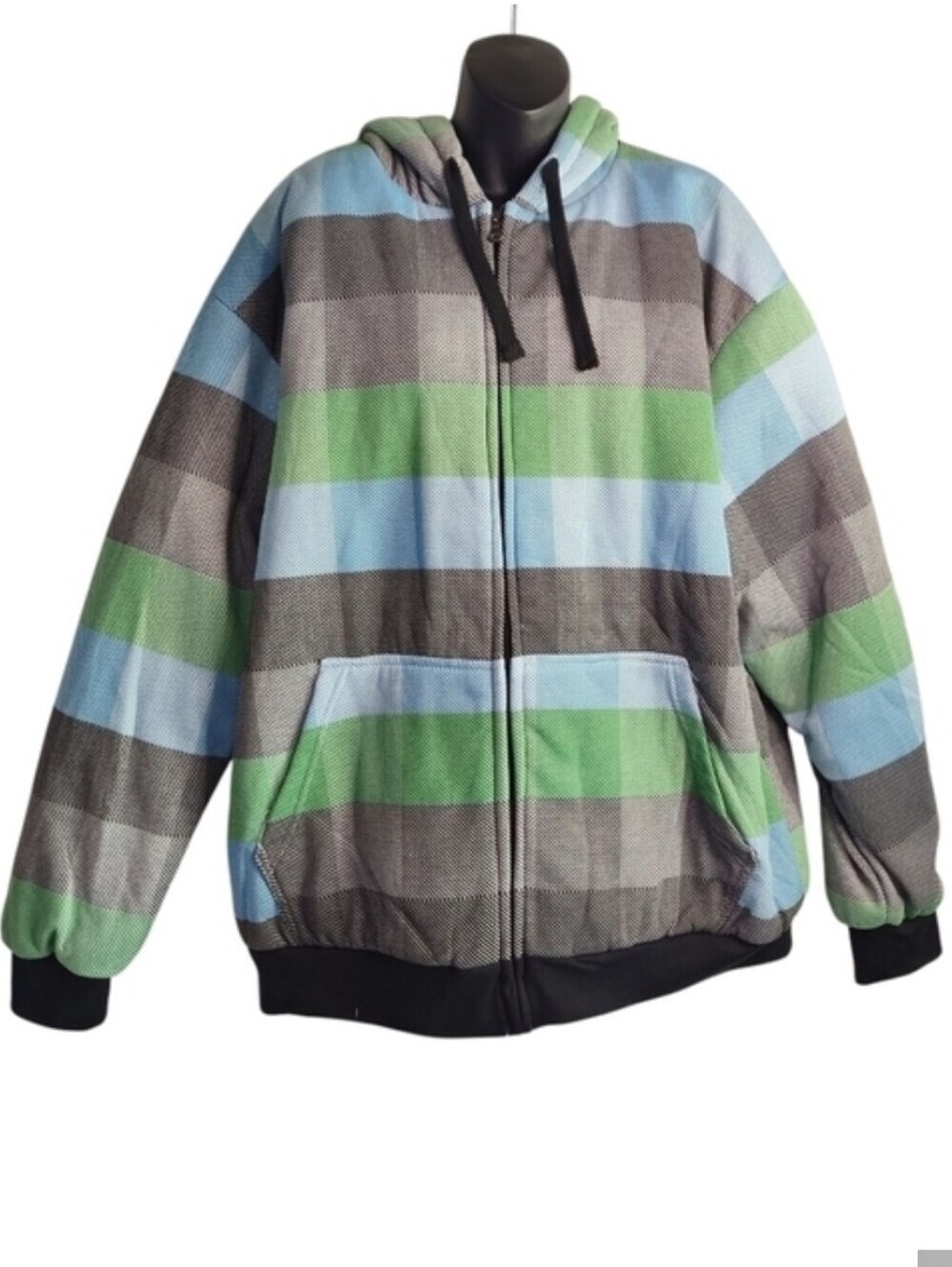Original Deluxe Mens Hooded Jacket Multicolor Plaid Faux Sherpa Lined Sz 2XL NWT